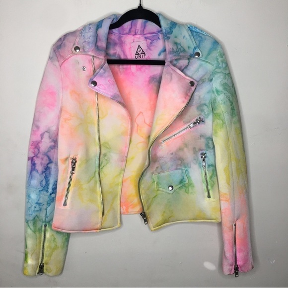 RARE UNIF I Dye Rainbow Neoprene Moto Jacket - Picture 13 of 16